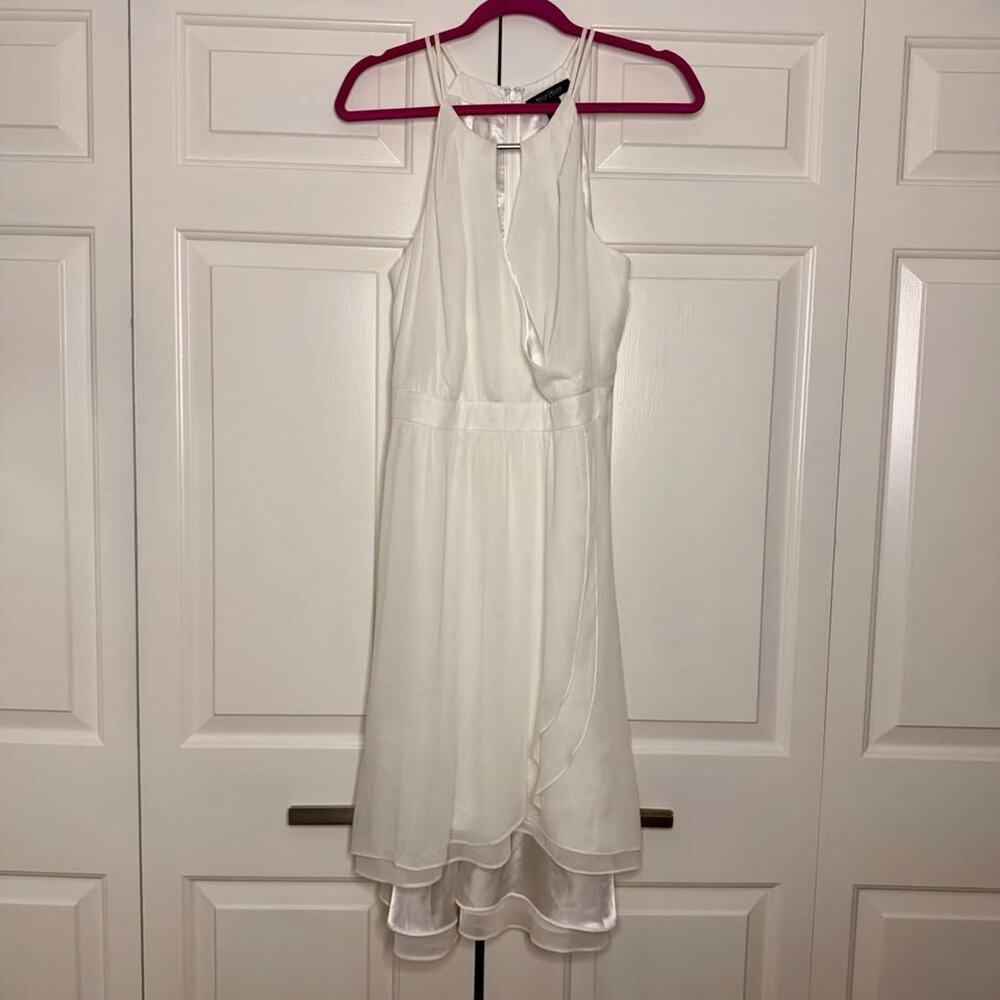 NWT White House Black Market Ivory Halter Dress Size 12 Chiffon Layered Midi